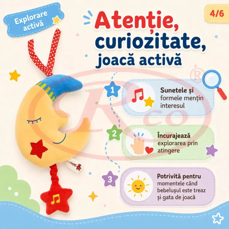 Jucarie Muzicala Textila Luna pentru Bebelusi, cu Material Moale si Sunete Blande [5]