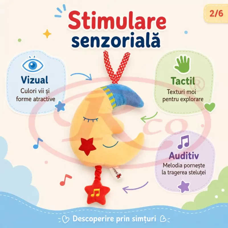 Jucarie Muzicala Textila Luna pentru Bebelusi, cu Material Moale si Sunete Blande [3]