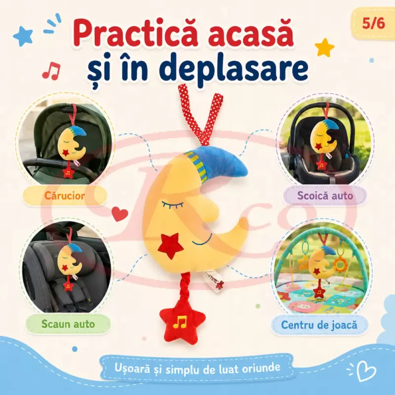Jucarie Muzicala Textila Luna pentru Bebelusi, cu Material Moale si Sunete Blande [6]