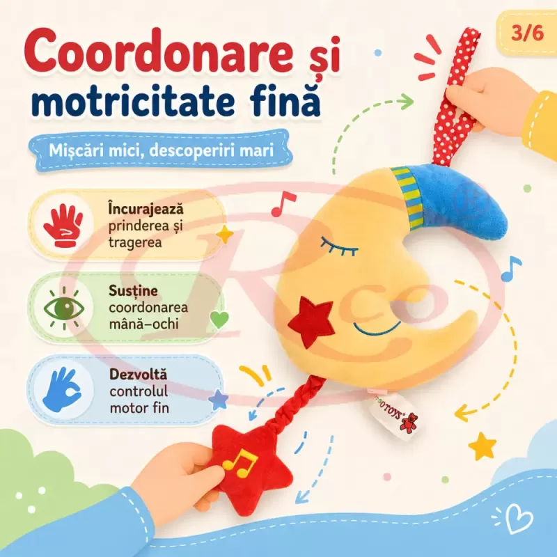 Jucarie Muzicala Textila Luna pentru Bebelusi, cu Material Moale si Sunete Blande [4]