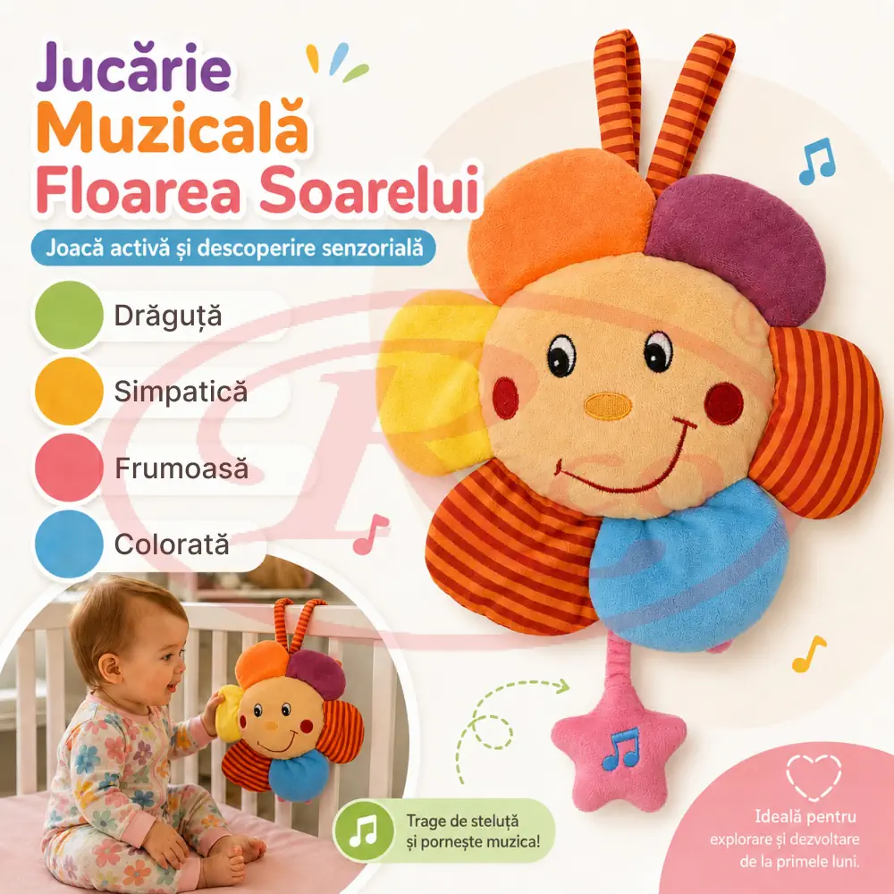 Jucărie Plus Muzicală Bebeluși, Soare Zâmbitor, 25 cm [2]