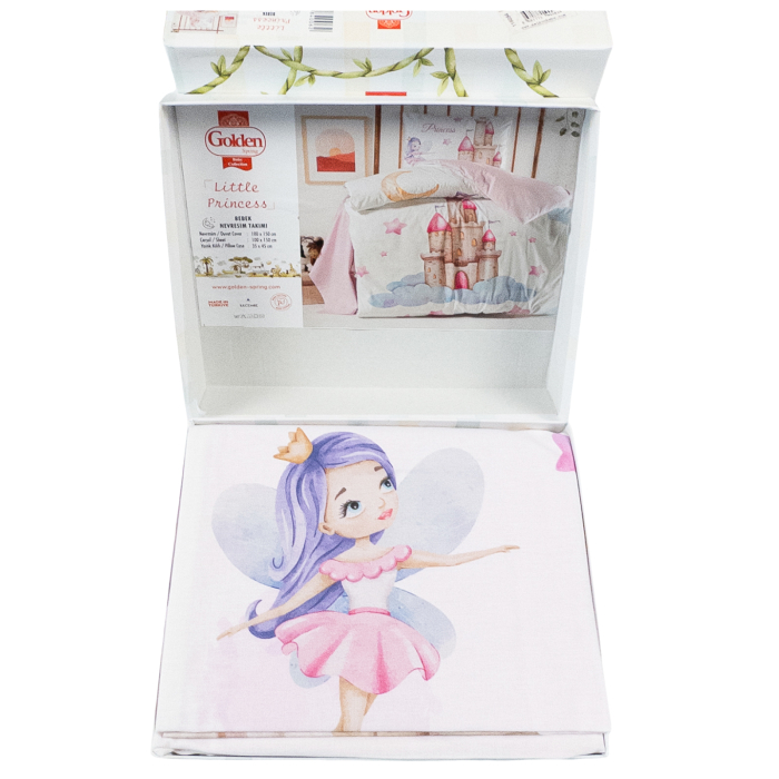 Lenjerie de Pat 4 Piese pentru Fetițe, Model Castelul Zânei, 100X 150 CM [2]