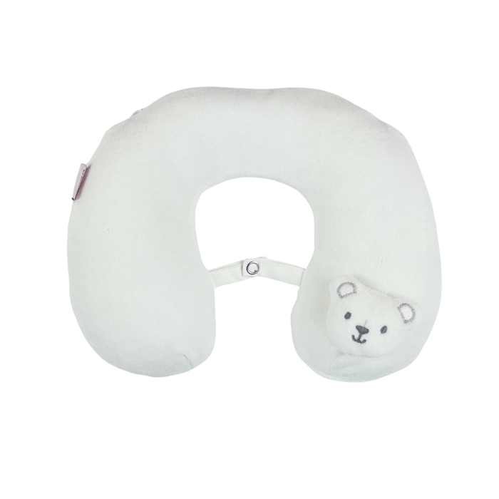 Pernă Auto pentru Bebeluși, Suport Ergonomic Moale pentru Gât cu Ursuleț 3D, Alb [2]