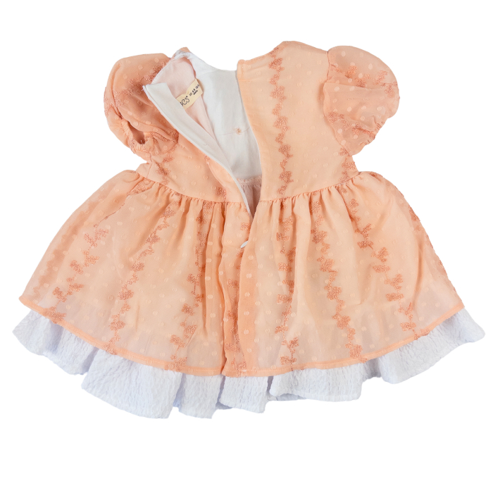 Rochiță Elegantă Fetițe, Model Piersică cu Voal Brodat [2]