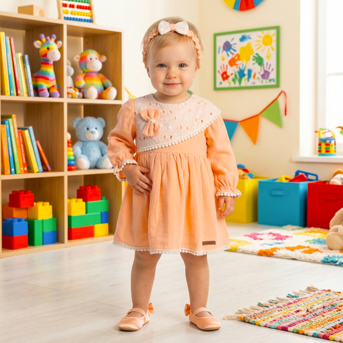 Rochie si bentita, Guler Dantelă Brodată, Roz Coral [3]