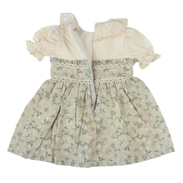 Rochiță Fetițe Guler cu Dantelă și Model Floral Vintage [2]