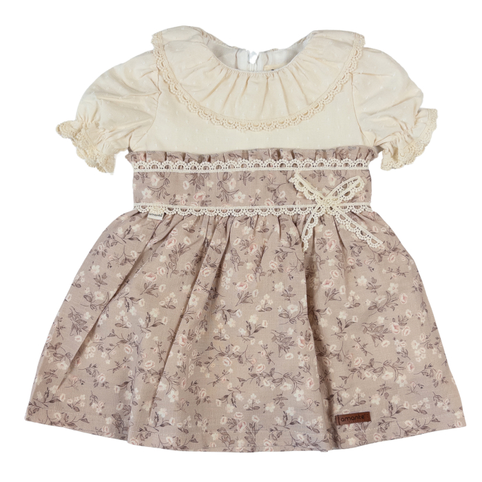 Rochiță Fetițe Guler cu Dantelă și Model Floral Vintage, Cafeniu [1]