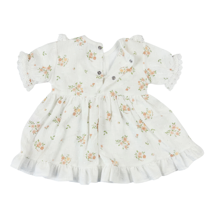 Rochiță Bebeluşi Model Alb cu Imprimeu Floral, Volănașe și Dantelă Victoriană [2]
