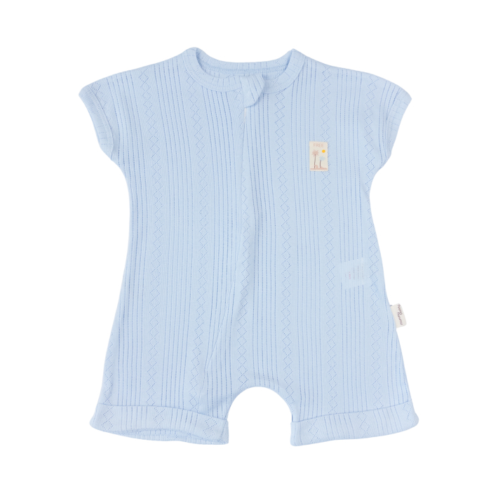 Salopetă Scurtă Bebeluși cu Fermoar, Bumbac Texturat, Bleu [2]