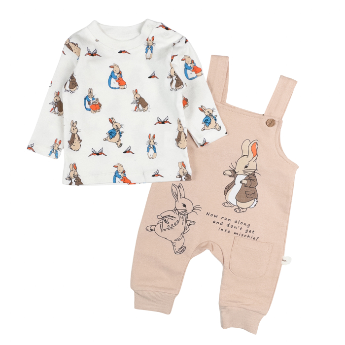 Salopeta pentru bebelusi, 2 piese, model Bunny, Bej [2]