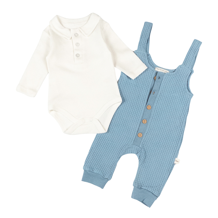 Salopetă Texturată Bleu cu Body Guler Polo [2]