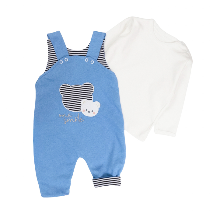 Salopeta  pentru bebelusi, 2 piese, model Ursulet, bleu [2]