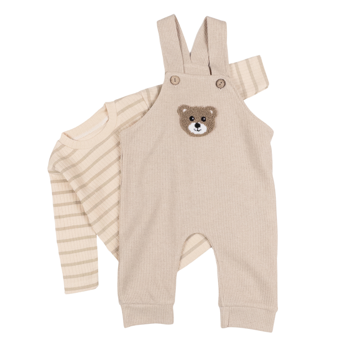 Salopeta  pentru bebelusi, 2 piese, model Ursulet, bej [2]