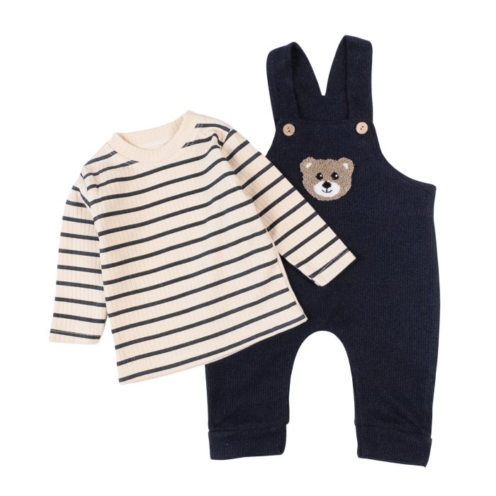 Salopeta  pentru bebelusi, 2 piese, model Ursulet, culoare bleumarin [2]