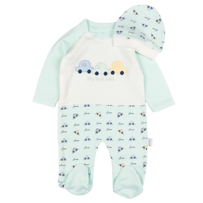 Salopeta pentru bebelusi model cu Masinute, turcoaz [1]