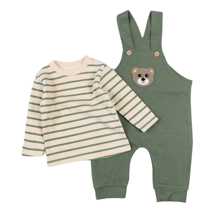 Salopeta  pentru bebelusi, 2 piese, model Ursulet, culoare vernil [2]