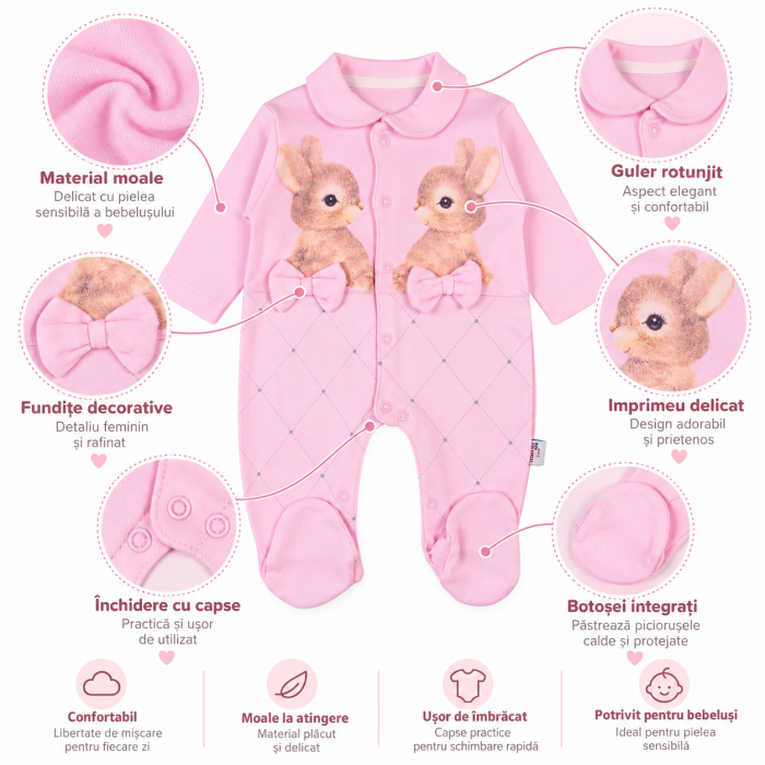 Salopeta pentru fetite, model cu Iepurasi, roz [2]