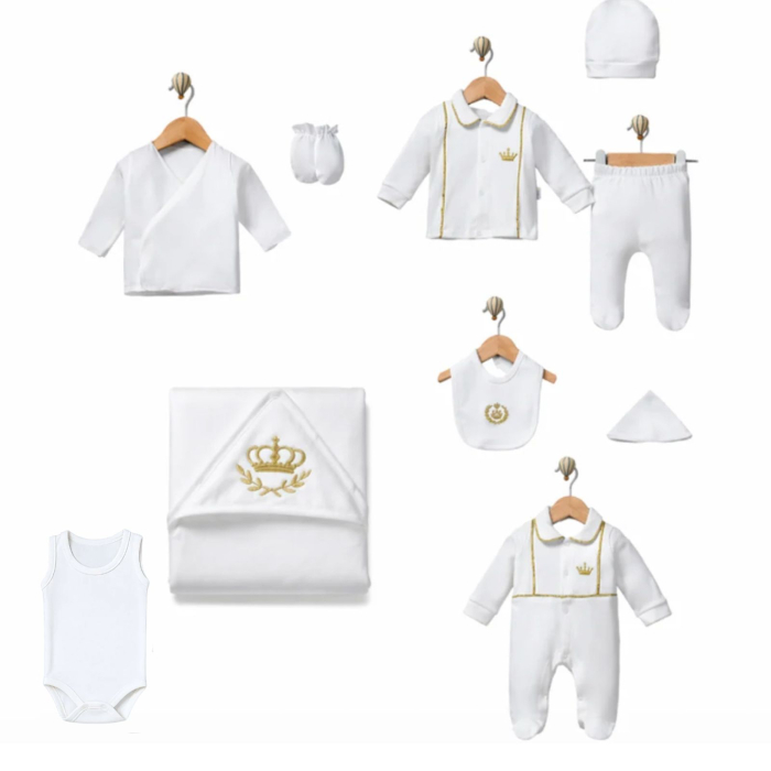 Set 10 Piese Nou-Născut Băieți cu Tema Imperială Alb-Auriu [2]