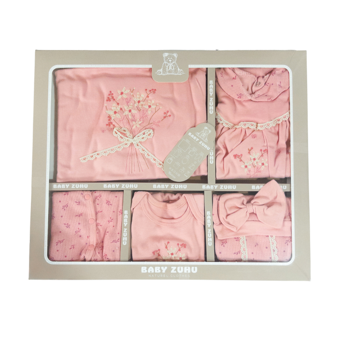Set 10 Piese Nou-Născuți Fetițe, Broderie Buchet de Flori și Dantelă [2]