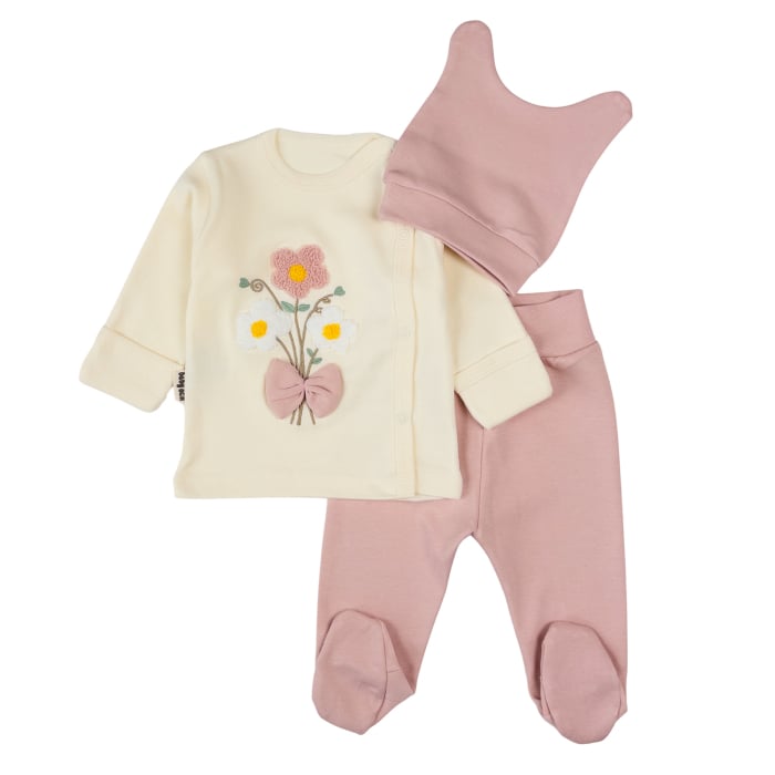 Set 3 Piese pentru Nou Nascuti, Model Floral, acaju [1]