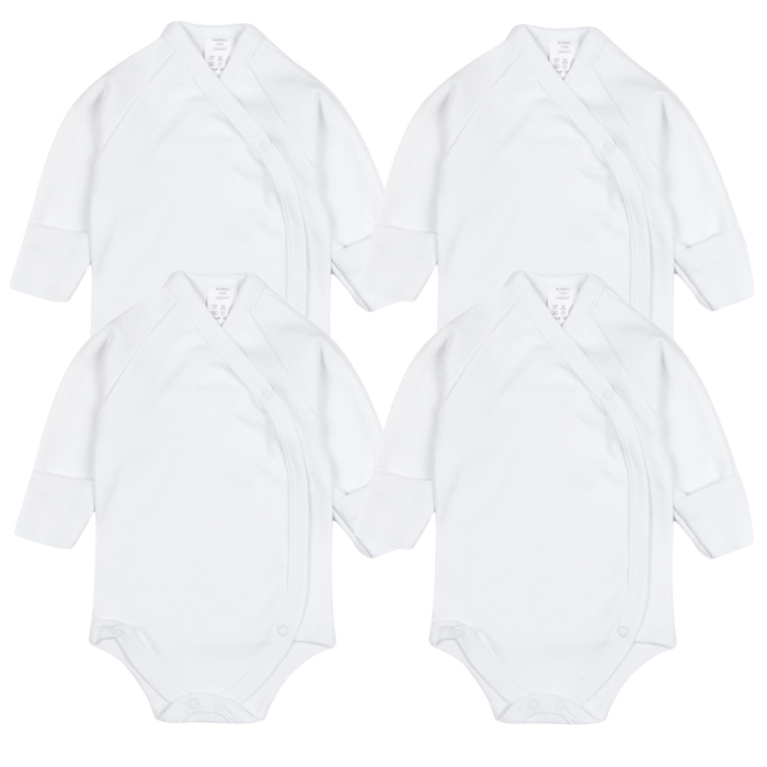 Set 4 Body-uri Nou-Nascuti, Bumbac 100%, Maneca Lunga, Esentiale pentru Garderoba Bebelusului, Alb, 56-62 CM [2]