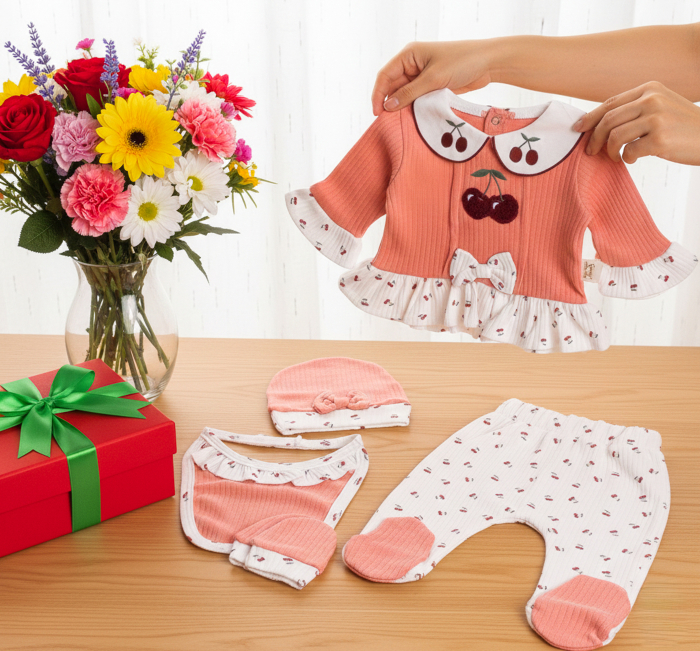 Set 5 piese pentru Nou Nascuti fetite, Model Ciresele [1]