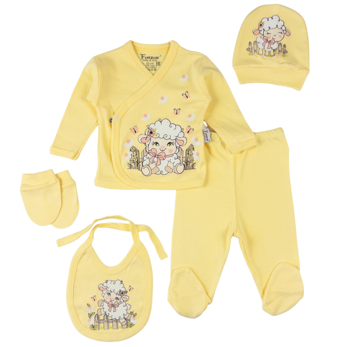 Set 5 piese pentru nou nascuti, model cu imprimeu oiță [2]