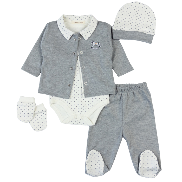 Set 5 piese pentru nou nascuti, model Căluț de Poveste, gri [2]