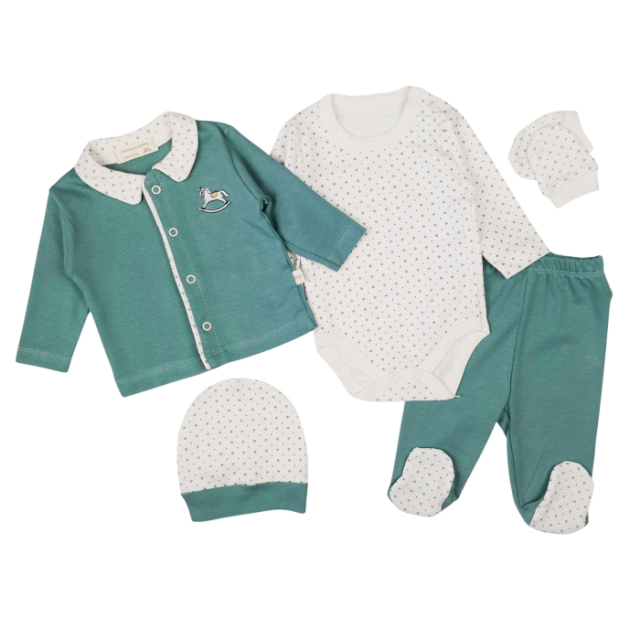 Set 5 piese pentru nou nascuti, model Căluț de Poveste, vernil [2]