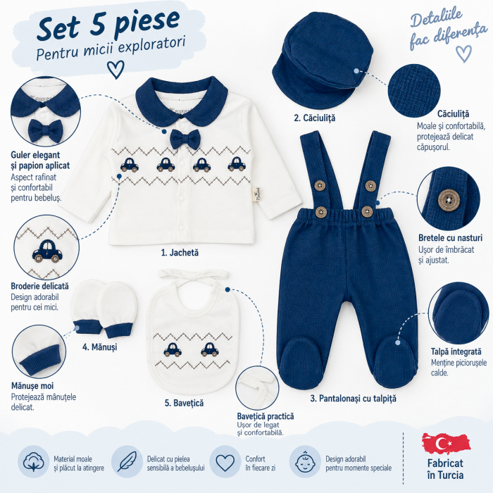 Set 5 piese pentru nou nascuti, Model mașinuțe [2]