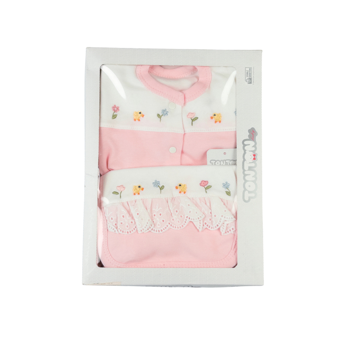 Set 5 piese pentru nou nascuti fetite, cu danteluță și floricele brodate [3]
