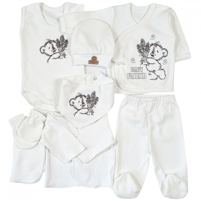 Set cadou 8 piese pentru nou nascuti, model Ursuleti, alb [2]