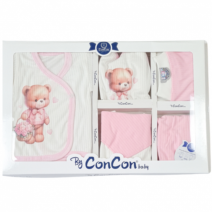 Set cadou 8 piese pentru nou nascuti, model Ursuleti pink [2]