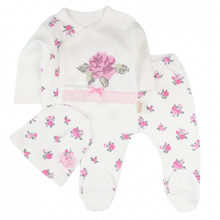 Set Nou-Născut 3 Piese – Model Floral Alb [1]