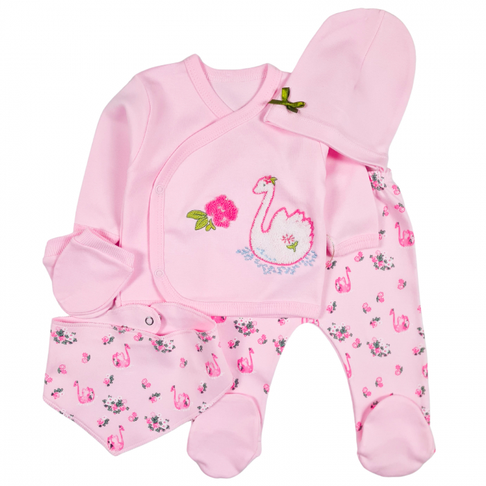 Set 5 piese pentru nou nascuti fetite, model Lebada [2]