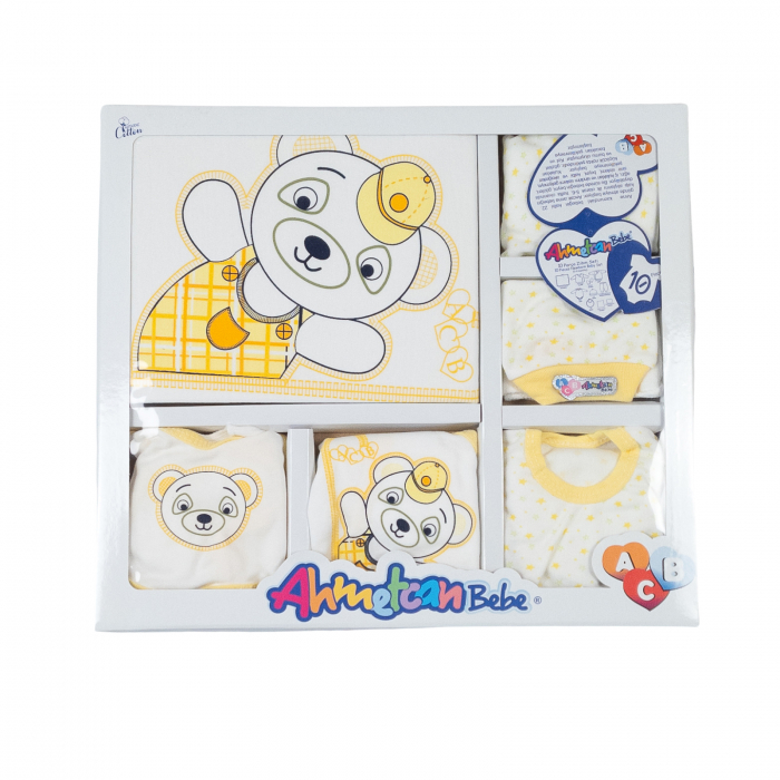 Set pentru nou nascuti, 10 piese, model Ursulet galben [2]