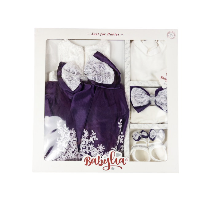 Set pentru nou-născuți, 5 piese, Model Printesa, Mov [2]