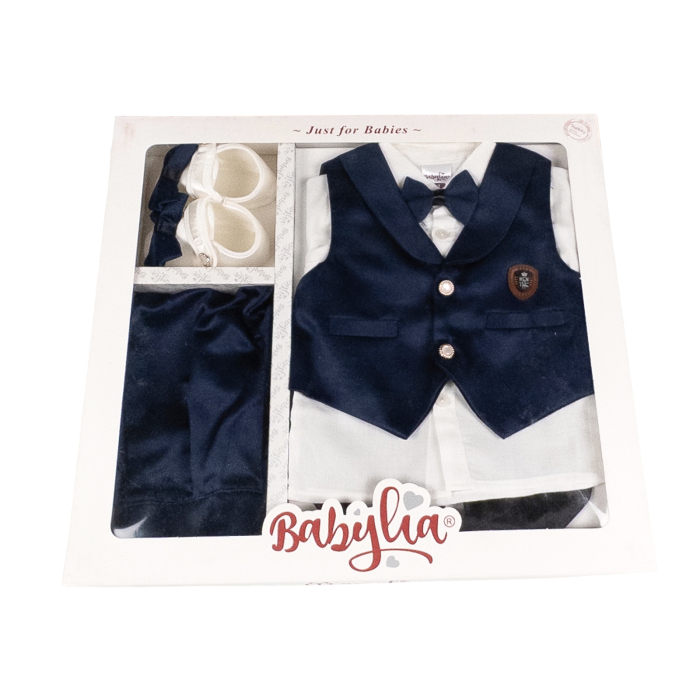 Set pentru nou-născuți, 4 piese, Model cu Papion bleumarin [2]