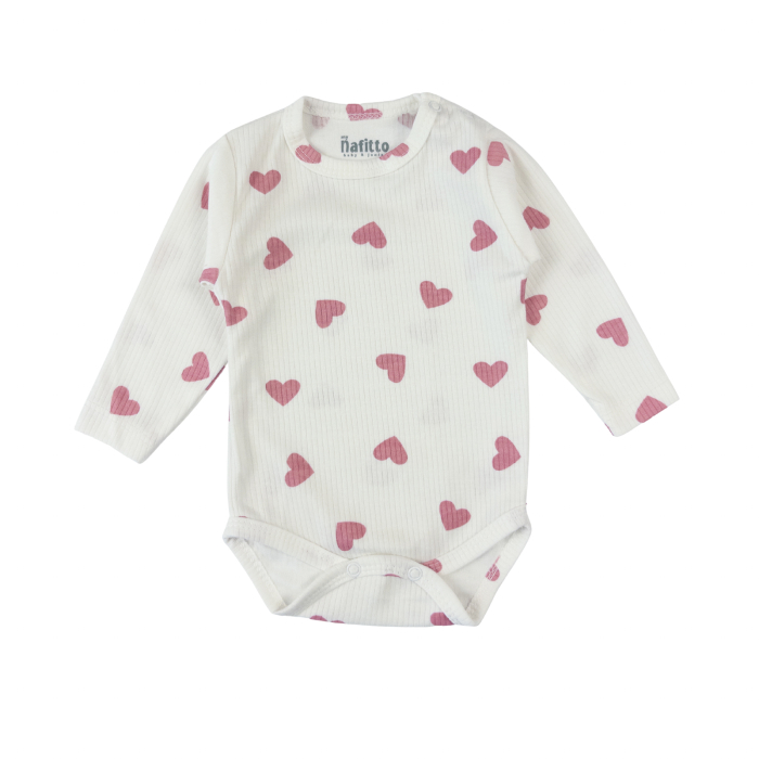 Set Salopetă, Body si Sosetele, model cu Inimioara, 3 Piese, Roz Pudra/Alb [3]