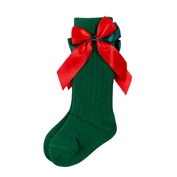 Sosete trei sferturi 0-2 Ani, cu model din tesatura si fundita din satin [1]