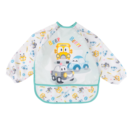 Camera bebelusului - Baveta impermeabila cu maneci lungi, 6-24 luni, model cu Masinute