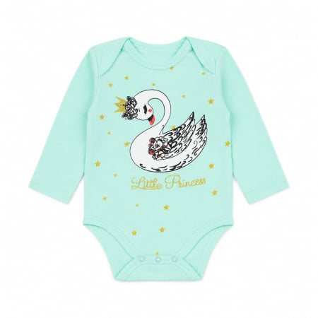 Haine bebelusi fete ❤️ - Body bebe fete cu imprimeu lebădă, Little Princess, Verde Turcoaz