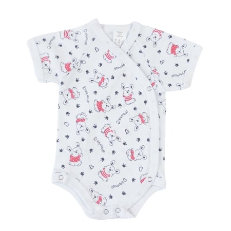 Haine bebelusi fete ❤️ - Body pentru Nou Nascuti, 100% Bumbac, Maneca Scurta, Imprimeu Iepurasi,  Inchidere Laterala