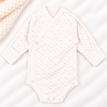 Body fete - Body pentru nou nascuti, tip kimono, model cu inimioare roz