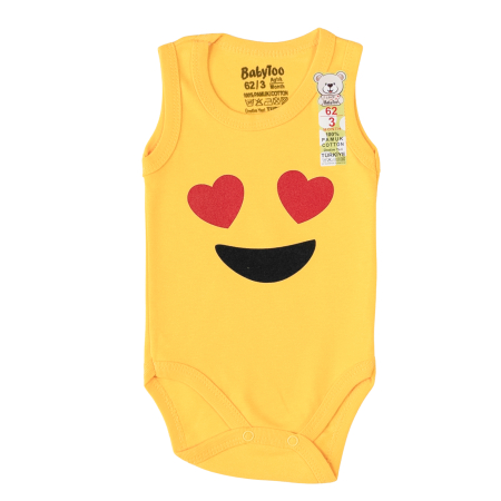 Haine bebelusi baieti ❤️ - Body Tip Maiou pentru Nou-născuți și Bebelusi, Imprimeu Inimioare, Galben
