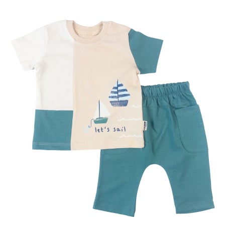 Haine bebelusi baieti ❤️ - Compleu 2 Piese Băieți, Model cu Design Nautic, Vernil/ Bej - Copie
