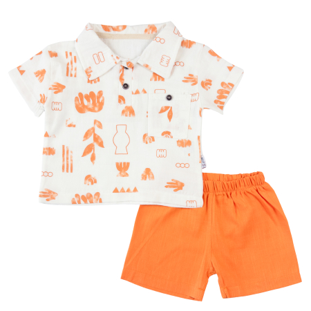 Haine bebelusi baieti ❤️ - Compleu 2 Piese Băieți, Tricou Polo Abstract, Orange