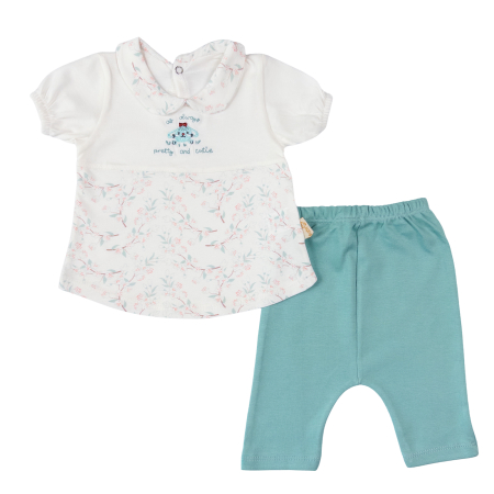 Haine bebelusi fete ❤️ - Compleu 2 Piese Fetițe cu Tricou Floral și Pantalonași Vernil