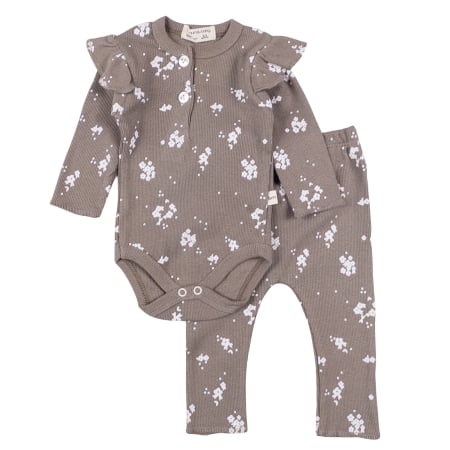 Haine bebelusi fete - Compleu 2 piese, model cu floricele, Gri Antracit