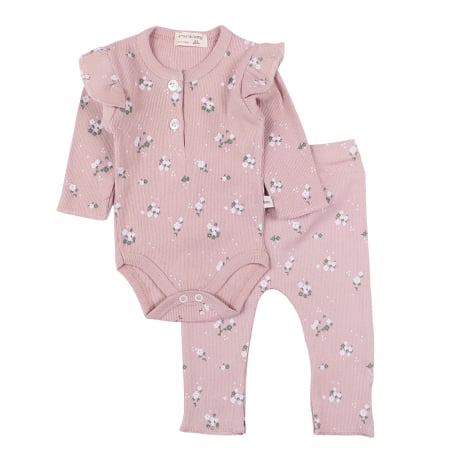 Haine bebelusi fete - Compleu 2 piese, model cu floricele, Cafeniu